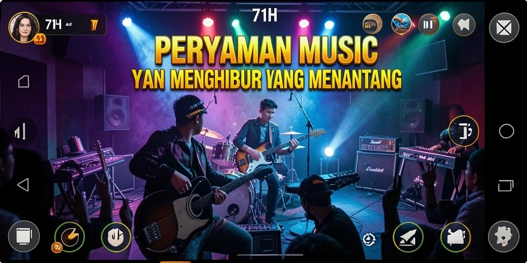 Tampilan gameplay <strong>71H</strong> saat pemain beraksi dengan alat musik virtual.