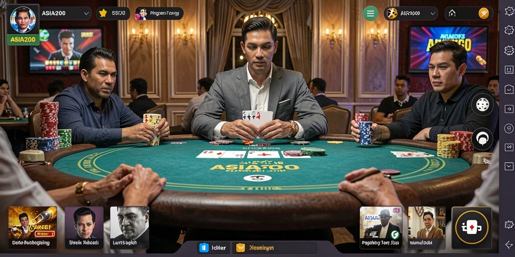 Screenshot menampilkan gameplay mendebarkan dalam permainan Poker ASIA200.