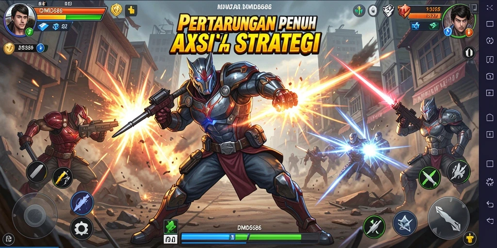 Tampilan gameplay DMD686 yang mendebarkan dengan karakter bertarung.