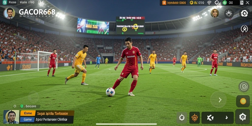 Tampilkan gameplay seru GACOR668 yang penuh aksi sepak bola.