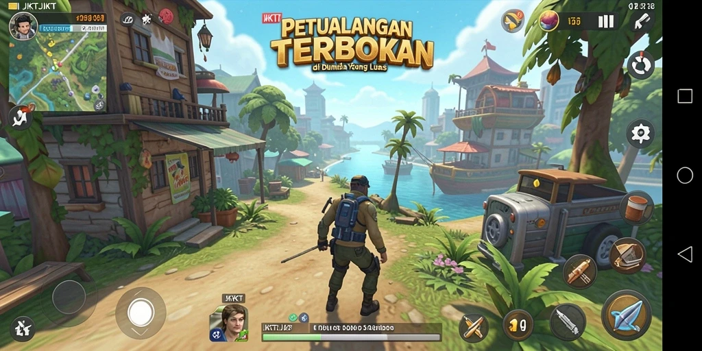 Screenshot gameplay JKTJKT yang menampilkan petualangan di dunia terbuka.