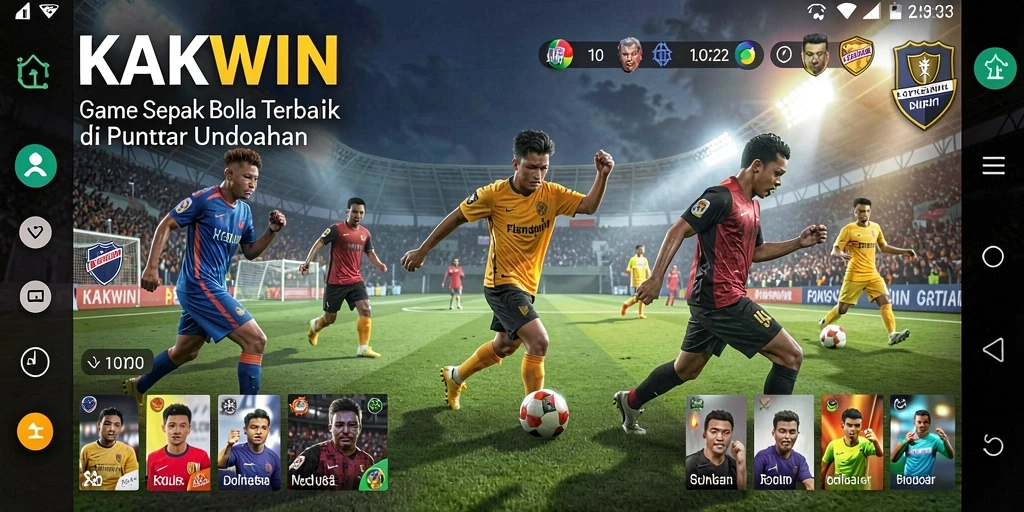 Tampilan utama gameplay KAKWIN yang menampilkan aksi seru sepak bola.