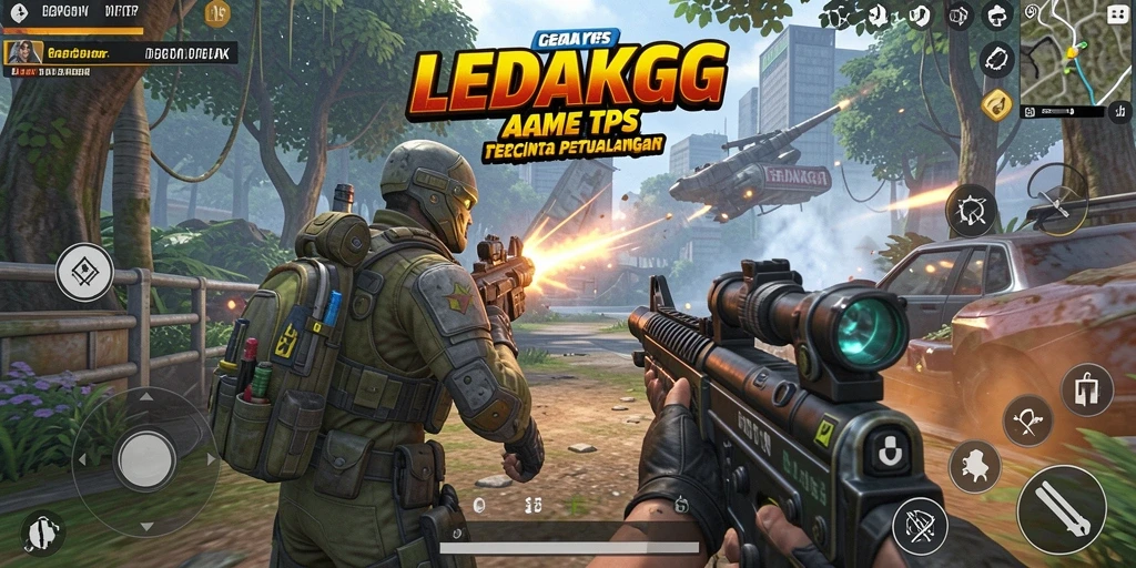 Screenshot gameplay LEDAKGG dengan aksi seru di latar belakang.