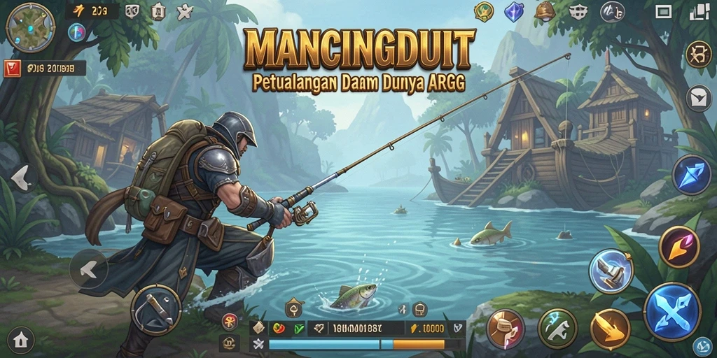 Gameplay seru MANCINGDUIT saat memancing di lautan yang menantang.