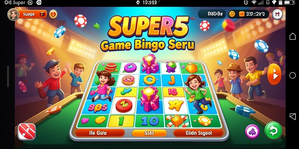 Tampilan utama SUPER5 menunjukkan gameplay Bingo yang seru dan dinamis.